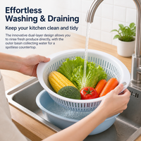 Small Colander and Bowl Set, Double Layer Rice Strainer, PP Kitchen Strainer for Washing Vegetables & Fruit, 34x29x11cm