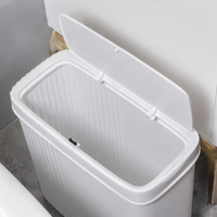 Lidded Trash Can 45L, Push-button Type, Slim Design, Plastic, Odor-proof, White