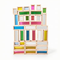 36 Pieces Wooden Blocks with Acrylic Transparent Rainbow Block Stackable Wooden Building Piece Set for Toddlers, Kids, Playroom