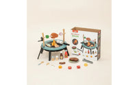 Wooden Play Grill Freestanding Toy Barbecue Grill indoor/outdoor Pretend Barbecue for Kids, Toddlers, Playroom