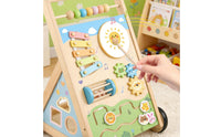 Anti-Rollover Design Multifunctional Learning Stroller Hand-Eye Coordination Wooden Activity Stroller Fine Movement Skills Development Infant Toy Built-in Storage for Playroom