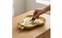 Resin Tray with Leaf Detail Golden Gourd Tray Hammered Catchall Container for Dresser, Coffee Table