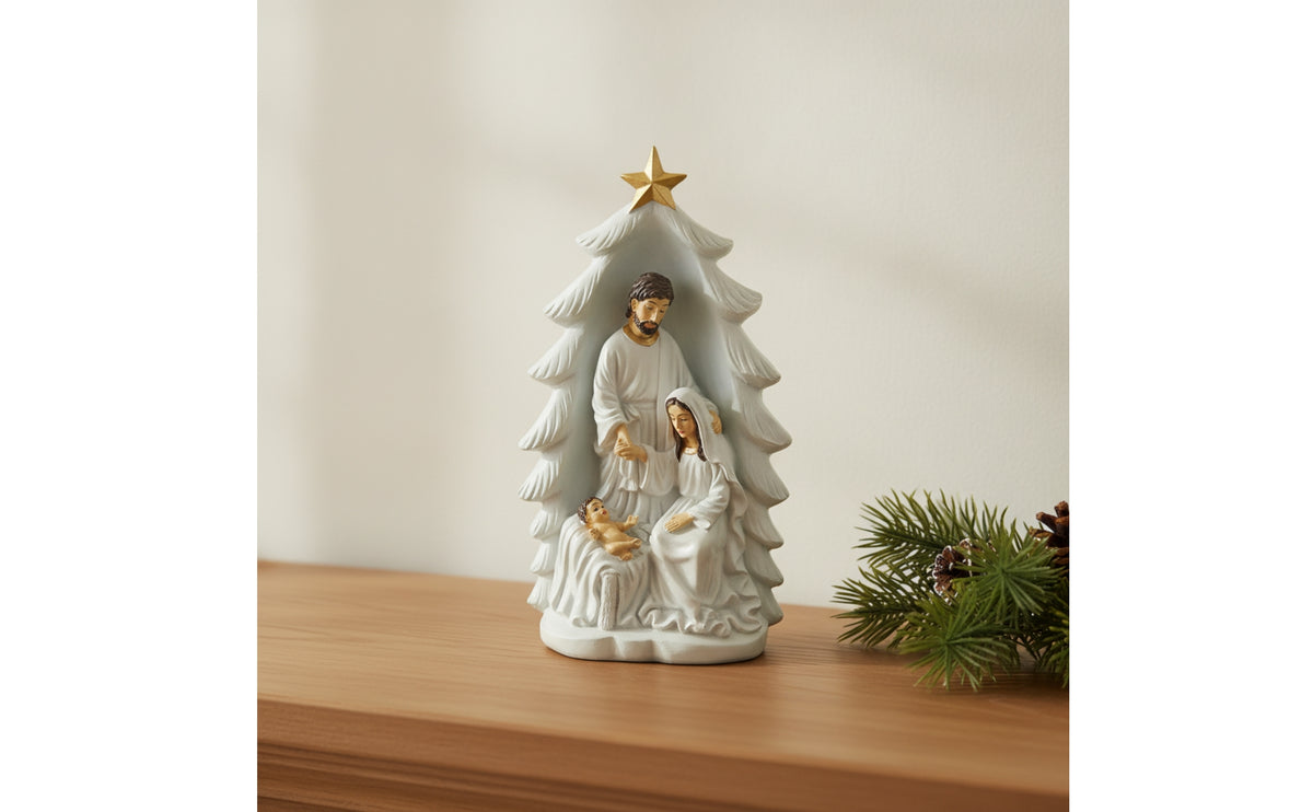 Family Figurine with Tree Compact Family of 3 Figurines Lightweight Sculptures for Mantel