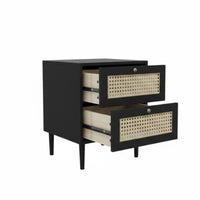 Nordic and design Rattan Drawer Cabinet Minimalist woven-rattan Drawer Side Table Woven Front Nightstand sturdy Wood Legs for Apartment Dwellers, homeowners, Students, Bedroom, Living Room, Small areas, Office