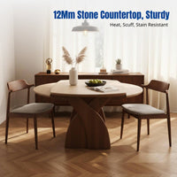 Travertine Sintered Stone Dining Table, Walnut Finish, centralvintage, Extendable, Transformable Round Table, Multi-Functional, Sturdy, Modern
