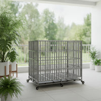 Stainless Steel Canine Enclosure Cage Heavy Duty Dog Cage with Wheels Rust-Resistant for Large Dogs, Indoor, Outdoor