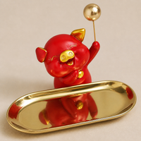 Pig Figurine Decorative Tray, Resin Desk Decor 18x14.5x19cm, Trinket Tray Key Bowl Watch Holder for Entryway Table
