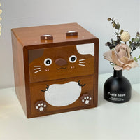 Solid Wood Cute Wooden Makeup Organizer Great Gift Idea Wooden Cat Storage Box Space Saving Tabletop Organizing Drawers No Assembly Required for Girls, Kids, Bedroom, Vanity Table, Dorm Room
