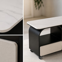 Rolling Side Table Modern Side Table with Drawer compartmentSaving Mobile Storage Cart for Living Room, Bedroom, Small Areas