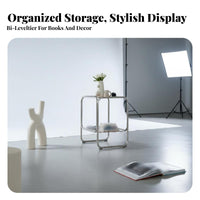 Minimalist Design Clear Multi-Tier Table Modern Aesthetic Wavy Transparent Table Space-Saving Nightstand Easy to Clean for Apartment Dwellers, Interior Designers, Living Room, Bedroom, Small Spaces, Entryway
