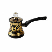 European Retro Design Turkish Coffee Pot Ornate Gold Decal Arabic Coffee Pot Crystal Knob Lid Long Handle Ibrik for Home Kitchen, Gift