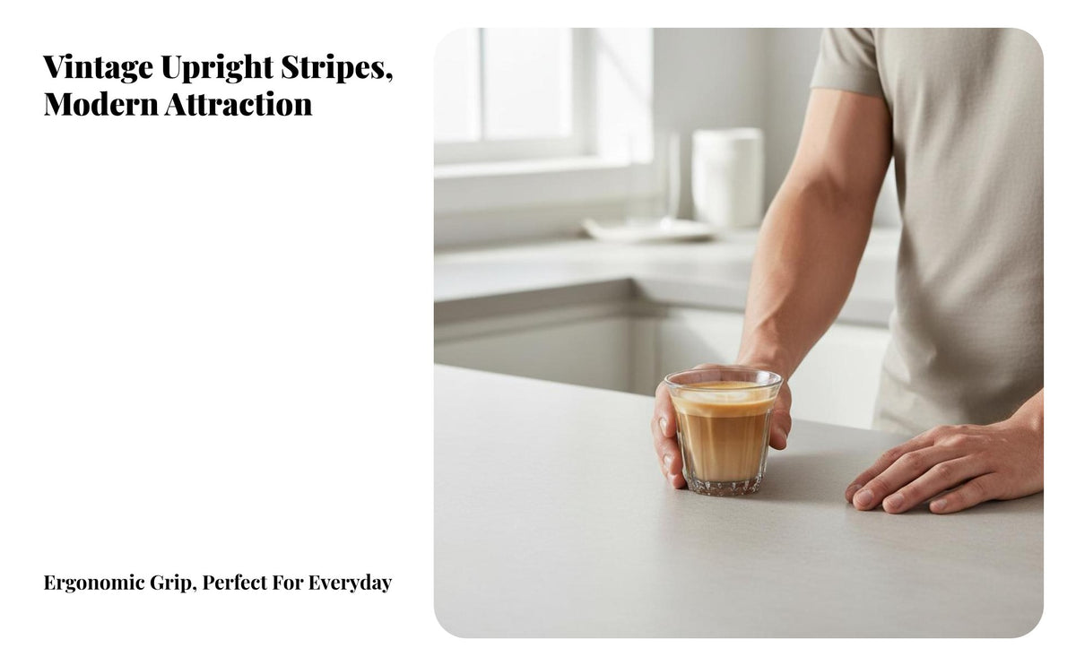 Multi-Purpose Ribbed Glass Cup Crystal Clear Striped Latte Glass Dishwasher Safe for Cafe Owners, Adults, Restaurants & Cafes, Kitchen, Bar