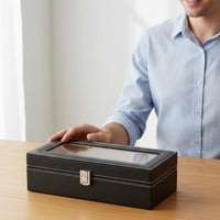 Transparent Window Watch Display Box Luxury Look Leather Watch Box Velvet Lined Storage Furniture Soft Cushion Slots for Gift Packaging