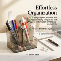 Clear Acrylic Pen Organiser and Brush Holder, Multi Compartment Desk Organizer, Desktop Storage for Organization