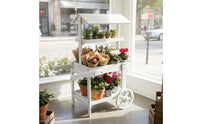 Wooden Flower Wagon Decorative Wheels Flower Wagon Stand Freestanding
