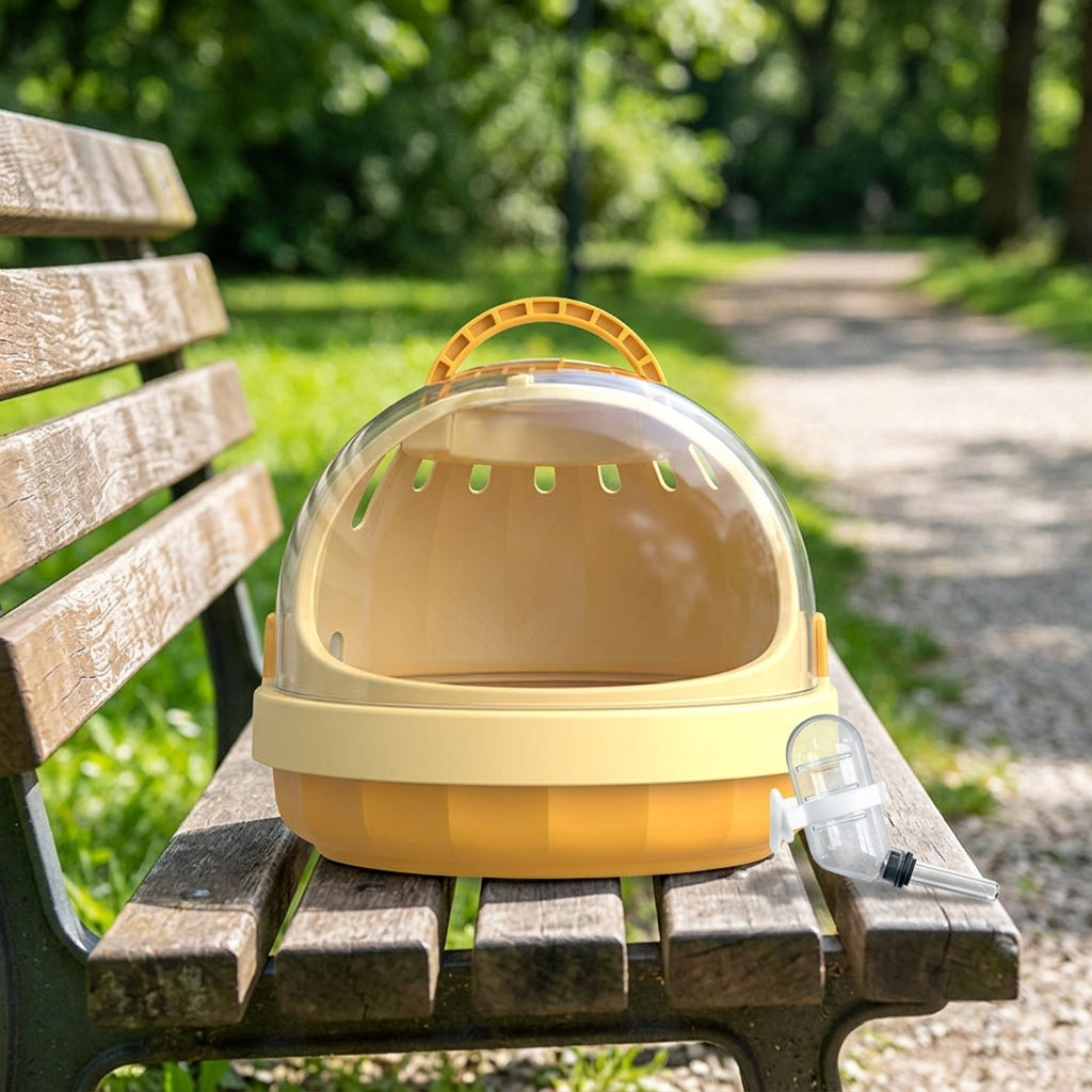 Portable Bird Cage and Small Wood Carrier, Dome Pet Bird Carrier with 60ml Water Bottle and Padded Liner for Outdoor Outing and Medical Visits