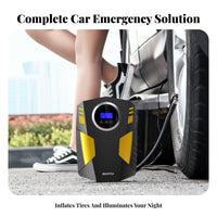 Built-in LED Light Portable Tire Inflator Multi-Purpose Vehicle Accessory Fast Inflation Automotive Tool Digital Pressure Gauge for Enginecyclists, DIY Enthusiasts, Roadside Emergency, Travel, Outdoor, Camping Trips
