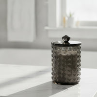 Qtip Holder Acrylic Vanity Organizer with Lid Diamond-Texture Swab Holder for Washroom Counter, Dressing Table