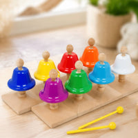 8 Pieces Early Learning 8 Note Hand Bell Set Easy to Play Hand Bells Set Rounded Edges Colorful Desk Bells Wooden Base for Preschoolers, Toddlers, Classroom