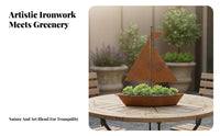 Metal Sailboat Holder Rustic Finish Sailboat Planter Nautical Theme Boat Flower Pot for Desktop, Patio, Windowsill