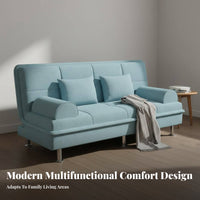 Space-Saving Foldable Sofa Bed High-Resilience Sponge Cushion Textile Futon Couch Easy Assembly Convertible Futon Sofa Bed Sturdy Metal Legs for Renters, Apartment Dwellers, Students, Small Areas, Bedroom, Light Ice