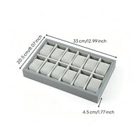 Open-Top Watch Display Tray Padded Watch Storage Tray Gray Divided