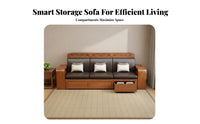 Solid Wood Storage Sofa Versatile-Versatile Design Walnut Wood Couch Firm Foam Cushions Chinese Design Living Room Set for Apartment Dwellers, Home