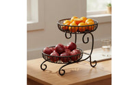 Countertop Fruits Stand Ventilated Design 2-Tier Fruit Basket Large Capacity Metal Wire Vegetable Rack for Party