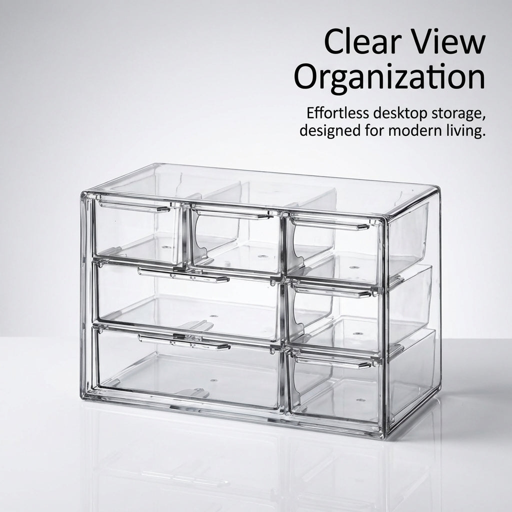 Desk Storage Organizer with Drawers, Stackable Modular Desktop for Workspace Organization, Clear Transparent Acrylic Drawer