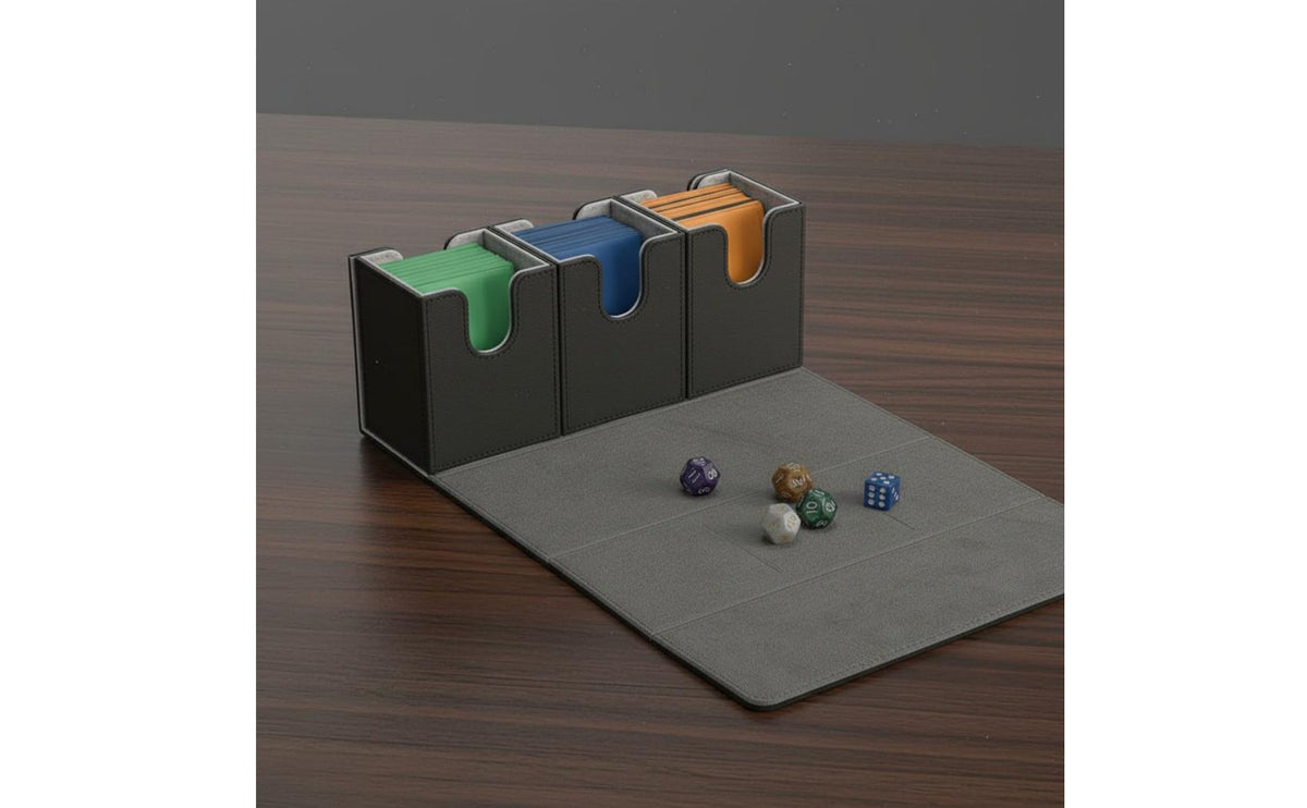 Triple-Function Card Storage Box Non-Slip Textured Finish Adaptable Trading Card Case Multi-Deck Carrying Case Includes Dividers
