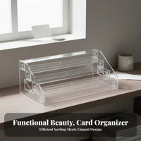 Acrylic Card Display Stand Space-Saving Clear Greeting Card Rack Easy Access Multi-Tier Flashcard Holder for Children, Desktop, Classroom, Home School