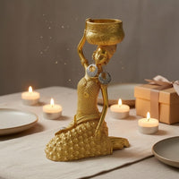 Resin Candle Holder Figurine Textured Decorative Art Statue Cultural Elegance