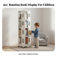 360-Degree Rotation Revolving Book Tower Mobile Design rotating Book Tower Space Saving children's Furniture Large Capacity for Toddlers, Students, Parents, Playroom, Nursery, Kindergarten, Study Room