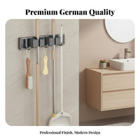 Wall Mounted Mop Holder Easy Installation Broom and Mop Holder Non-Slip Grip Punch Tool Hanger for Washroom, Laundry Room, Kitchen