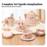Role-Playing Fun Afternoon Tea Play Set Sturdy Wood Construction Wooden Tea Set Encourages Creativity Toy Teapot and Cups Realistic Design for Preschoolers, Toddlers, Playdates