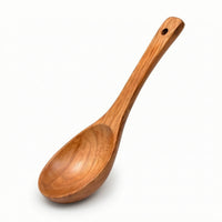 Natural Wood Wooden Soup Spoon with Hanging Hole Deep Bowl Long-Handled Spoon Smooth Polished Kitchen Utensil for Ramen, Hot Pot