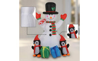 Outdoor Inflatable Snowman with Penguins Festive Snowman with Top Hat Foldable Yard Decoration Long-Lasting for Garden
