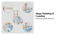 Pastel Blue and Pink Ice Cream Cart Stroller Pretend Play Ice Cream Cart Toy Decorative Cutouts Wooden Baby Stroller Bead Accents