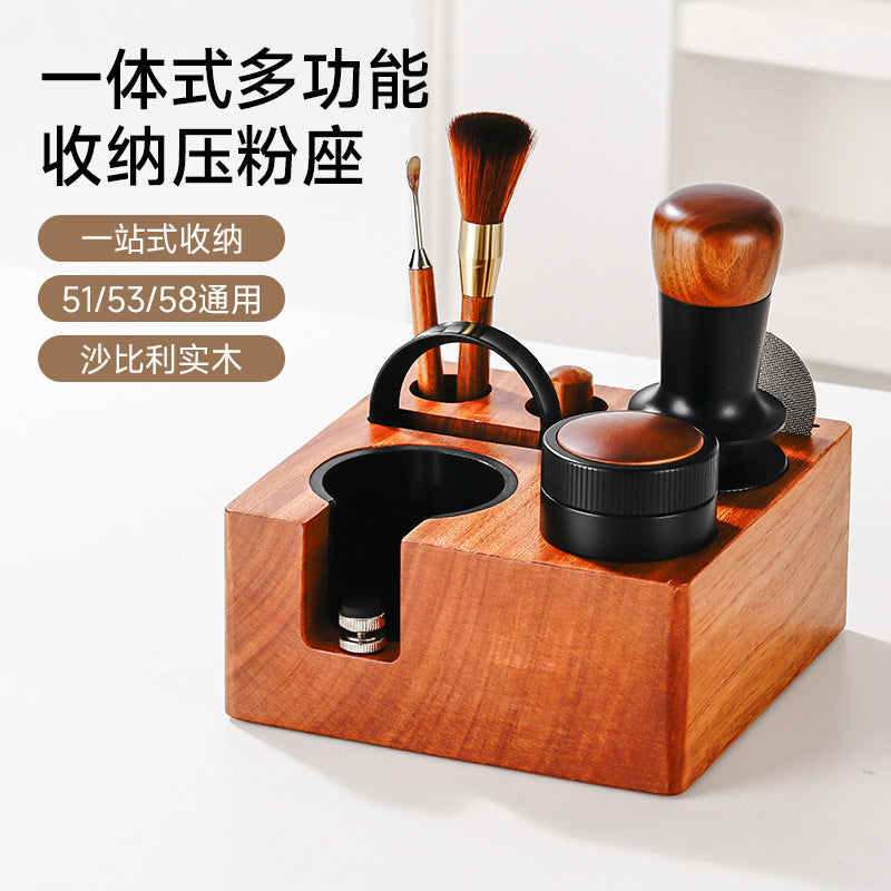 Sapele Wood Coffee Tamper Base with Multi-Functional Storage, Compatible with 51/53/58mm