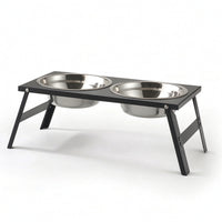Foldable Dog Feeding Station Stainless Steel Raised Pet Feeder with Bowls Elevated Dog Bowl Stand Collapsible Raised Pet Feeder