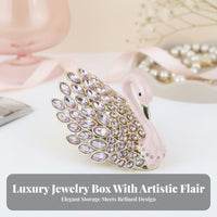 Hand-Painted Enamel Hinged Swan Jewelry Box Elegant Design Crystal Swan Trinket Box Secure Closure for Vanity