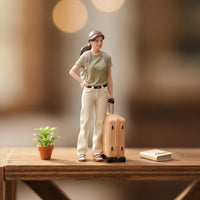 Journeyer Figurine Highly Detailed Miniature with Suitcase Realistic for Diorama, Desktop Decor