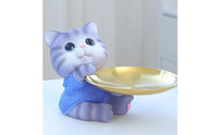 Gold-Colored Seated Cat Organizer Textured Cat-Shaped Storage Tray Metallic-Finish-Looking House Decoration Small-Item for Desktop, Entryway