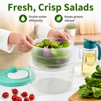 Salad Dryer, Vegetable Washer Dryer with Crank Handle, Food-Grade Synthetic Material Greens & Fruit Washer, Removable Perforated Basket