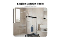 Easy Mobility Freestanding Mop Holder on Wheels Water Collection Basin Mobile Mop and Broom Rack Sturdy Construction Rolling Cleaning Cart with Water Collection Tray Space-Saving Design for Commercial Cleaners, Janitors, Balcony, Laundry Room, Garage