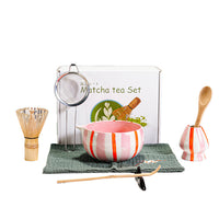 Ceramic Painted Striped Matcha Tea Set with Whisk Accessories