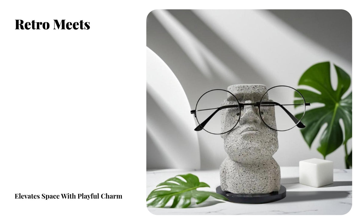 Moai Statue Glasses Holder Creative Design Easter Island Head Eyeglass Stand Abstract Design Moai Eyeglass Holder for Office Workers, Bedside Table
