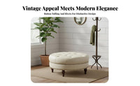 Retro Design Round Hassock Versatile Use Tufted Round Pouf Comfortable Ottoman Solid Wood Frame for Homeowners, Interior Decorators, Adults, Living Room, Clothing Boutique, Entryway, Reading Nook