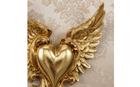 Carved Scrollwork Ornate Winged Heart Plaque French Style Heart Wing Wall Decor