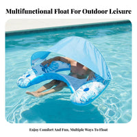 Comfortable Headrest Inflatable Pool Raft with Canopy Quick Inflation Canopy Pool Lounger Portable Sunshade Inflatable Raft UPF 50+ Sun Protection for Beach, Lake, Vacation